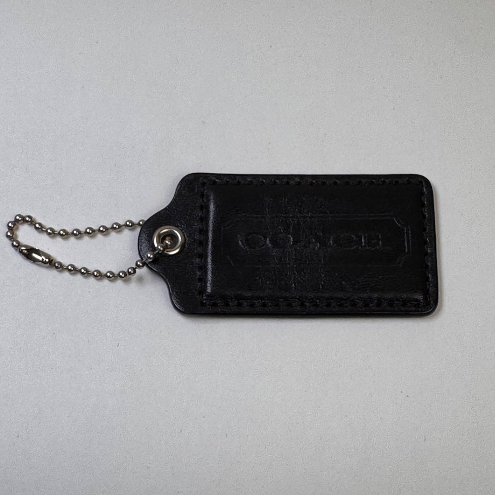 Coach Black Leather Hang Tag 3 x 1.5 Silver Tone Ball Chain - Picture 2 of 16